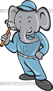 Elephant Builder Holding Hammer Cartoon - vector clipart