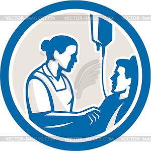 Nurse Tending Sick Patient Circle Retro - vector clipart