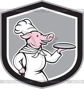 Pig Chef Cook Holding Dish Cartoon - color vector clipart