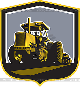 Farmer Driving Vintage Farm Tractor Plowing Retro - vector clip art