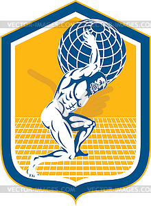 Atlas Carrying Globe on Shoulder Shield Retro - vector clipart