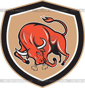 Angry Bull Charging Shield Cartoon - vector image