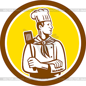 Chef Cook Holding Spatula Side View Circle - vector image