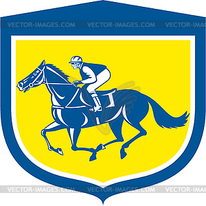 Jockey Horse Racing Side View Shield Retro - vector image