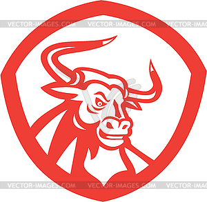 Злой Texas Longhorn Bull Глава Щит Ретро - клипарт в векторном формате