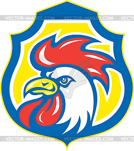 Chicken Rooster Head Mascot Shield Retro - vector clip art