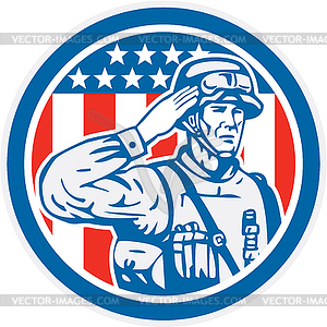 Soldier Military Serviceman Salute Circle Retro - royalty-free vector clipart