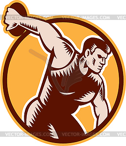 Discus Thrower Circle Woodcut - vector image