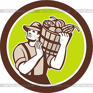 Organic Farmer Carrying Harvest Bucket Retro - vector clipart