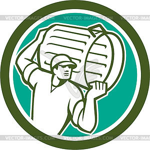 Garbage Collector Carrying Bin Circle Retro - vector clip art