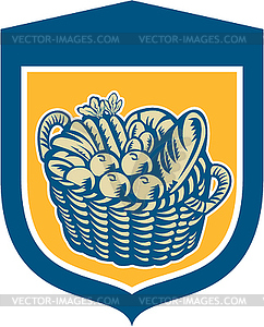 Crop Harvest Basket Shield Woodcut - vector clipart