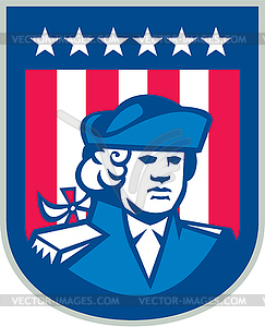 American Patriot Head Bust Shield Retro - vector image