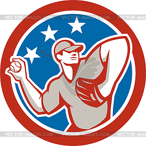 American Baseball Pitcher Throwing Ball Circle Retro - color vector clipart