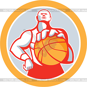 Basketball Player With Ball Circle Retro - vector image