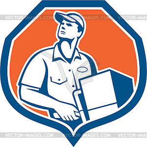 Delivery Worker Deliver Package Carton Box Retro - vector clip art