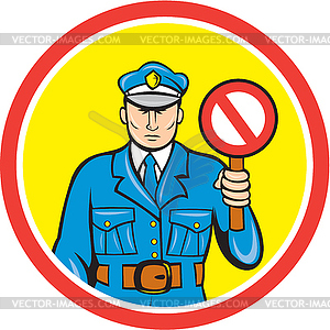 Traffic Policeman Stop Hand Signal Cartoon - vector image