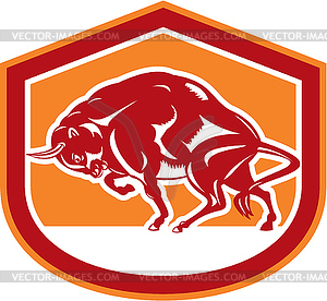 European Bison Charging Shield Retro - color vector clipart