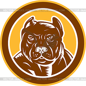 Pitbull Dog Mongrel Head Circle Woodcut - royalty-free vector clipart