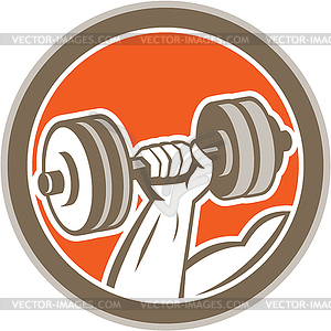 Hand Lifting Dumbbell Circle Retro - vector image