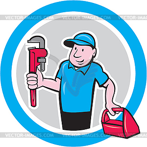 Plumber With Monkey Wrench Toolbox Cartoon - vector clipart