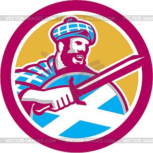 Highlander Scotsman Sword Shield Circle Retro - vector clip art