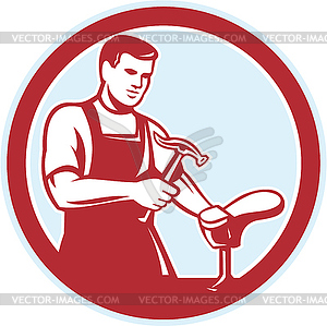 Shoemaker With Hammer Shoe Circle Retro - vector image