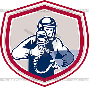 Spray Paint Gun Painter Spraying Shield Retro - vector image