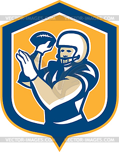 American Football QB Throwing Shield Retro - vector image