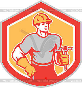 Builder Carpenter Holding Hammer Shield Retro - vector clipart