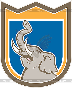 Elephant Head Roaring Trunk Up Shield Cartoon - vector clipart