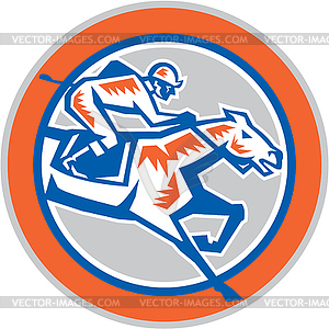 Jockey Horse Racing Circle Woodcut Retro - vector clipart