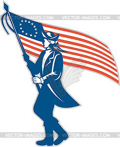 American Patriot Soldier Waving USA Flag Circle - vector clipart