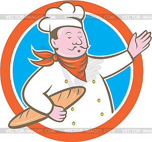 Chef Cook Holding Baguette Circle Cartoon - vector clipart