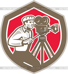 Оператор Vintage Film Camera Shield Ретро - векторный эскиз