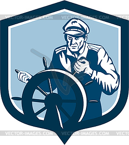Fisherman Sea Captain Shield Retro - vector image