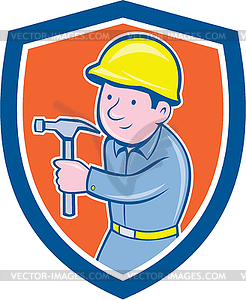 Carpenter Builder Hammer Shield Cartoon - vector clipart