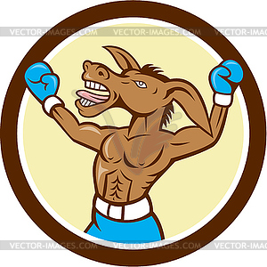 Donkey Boxing Celebrate Circle Cartoon - vector image