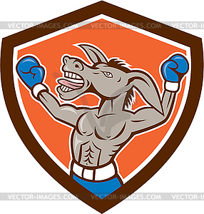 Donkey Boxing Celebrate Shield Cartoon - vector EPS clipart