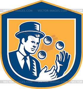 Juggler Juggling Balls Shield Woodcut - vector EPS clipart