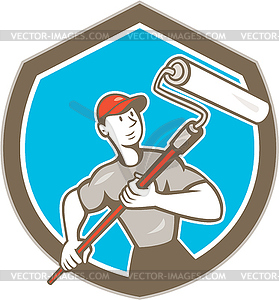 House Painter Paint Roller Shield Cartoon - vector image