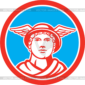 Mercury Head Winged Hat Circle Retro - vector clipart