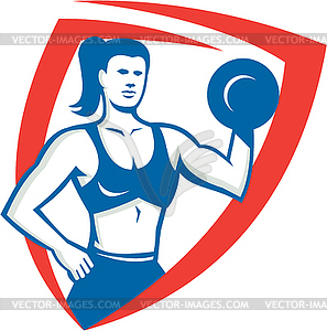 Personal Trainer Female Lifting Dumbbell Retro - vector image