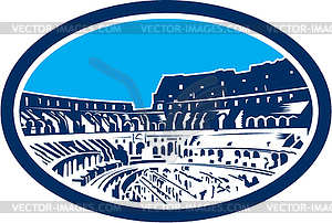 Coliseum Colosseum Rome Oval Woodcut - vector clipart