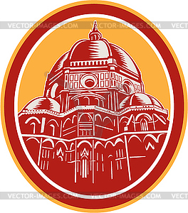 Dome of Florence Cathedral Front Woodcut - vector clipart