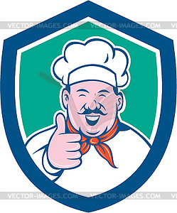 Chef Cook Happy Thumbs Up Shield Cartoon - vector clip art