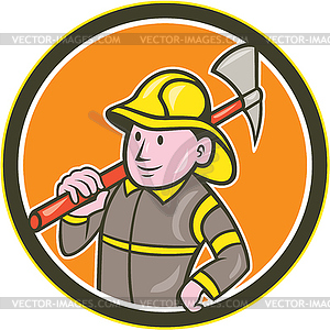 Пожарный Пожарный топор Круг Мультяшный - векторное изображение EPS