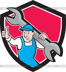 Plumber Thumbs Up Monkey Wrench Cartoon - royalty-free vector image