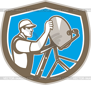 TV Satellite Dish Installer Shield Retro - vector image
