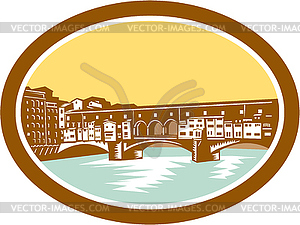 Arch Bridge Ponte Vecchio Florence Woodcut - vector clipart