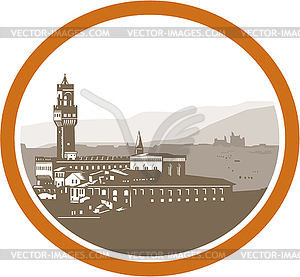 Tower of Palazzo Vecchio Florence Woodcut - vector image